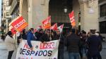 Los trabajadores de Vodafone han protestado este lunes en el paseo de la Independencia.