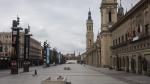 La plaza del Pilar, desierta un día entre semana por la mañana durante la primera etapa del estado de alarma.