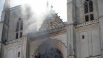 French firefighters battle a blaze at the Cathedral of Saint Pierre and Saint Paul in Nantes, France, July 18, 2020. REUTERS/Stephane Mahe [[[REUTERS VOCENTO]]] FRANCE-FIRE/NANTES-CATHEDRAL