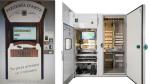A la izquierda, un boceto del frontal de la instalación. A la derecha, el interior de un modelo real de máquina expendedora de pizzas.