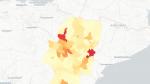 Mapa de Aragón con los casos de coronavirus desde el inicio de la pandemia