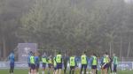 Los jugadores de la SD Huesca, durante la sesión matinal de este jueves.