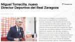 Comunicado oficial del Real Zaragoza con el nombramiento de Miguel Torrecilla.