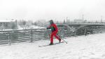 Los zaragozanos aprovecharon la nevada para sacar sus esquís a las calles de la capital en una jornada insólita