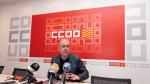 Unai Sordo, secretario general de Comisiones Obreras Aragón, en la rueda de prensa que ha ofrecido hoy en Zaragoza.