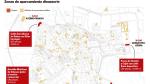 Plano con la ubicación de los aparcamientos disuasorios y regulados en el casco urbano de Huesca.