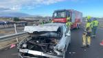 Turismo siniestrado en la colisión ocurrida en la A2 en Fraga.