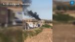 El incendio de un camión en la N-122, entre Tarazona y Zaragoza, provoca una retención de los vehículos