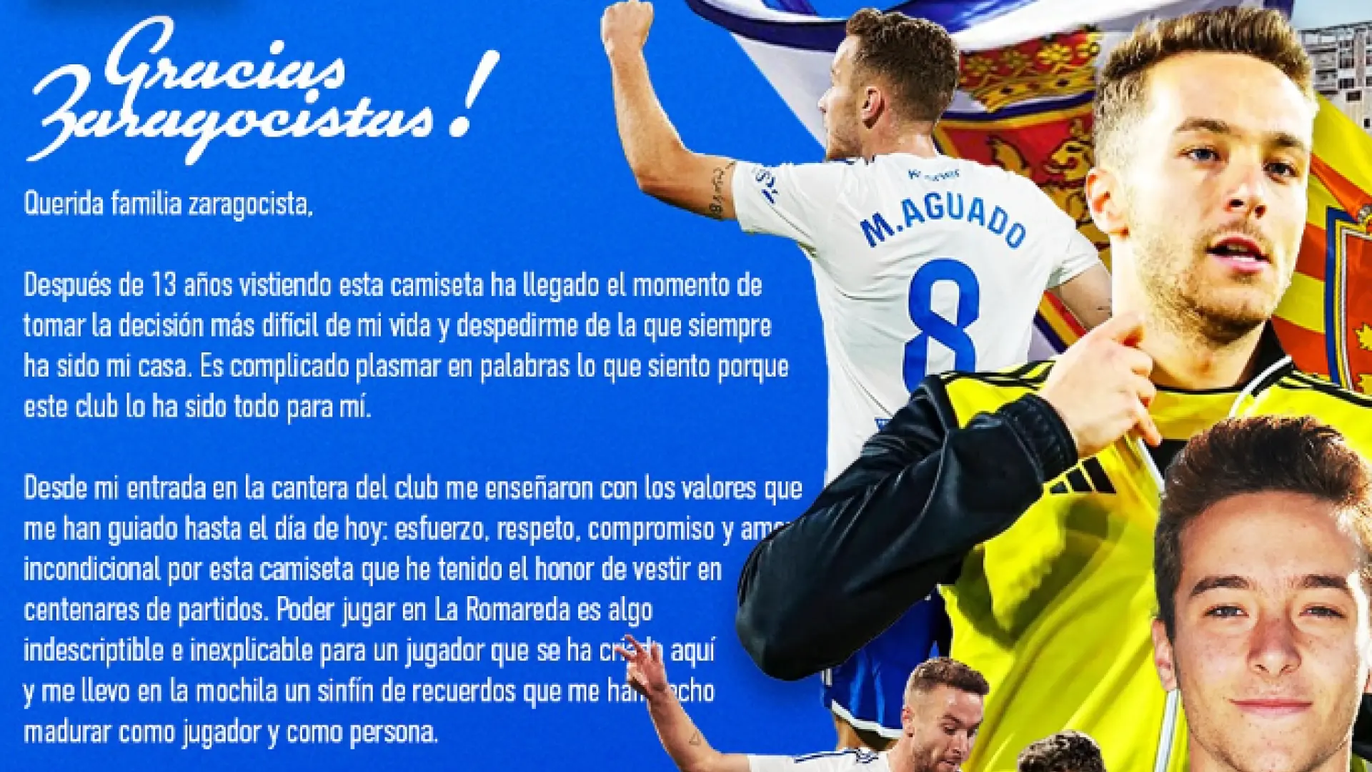 Marc aguado se despide del real zaragoza con una emotiva carta: 