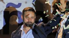 Spain's far-right party VOX candidate Santiago Abascal greets supporters after Spain's general election results were announced, in Madrid, Spain, April 28, 2019. REUTERS/Jon Nazca [[[REUTERS VOCENTO]]] SPAIN-ELECTION/ABASCAL REAX