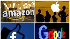 The logos of Amazon, Apple, Facebook and Google are seen in a combination photo from Reuters files. REUTERS/File Photos [[[REUTERS VOCENTO]]] USA-TECHNOLOGY/ANTITRUST