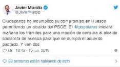 Maroto (PP) anuncia una moción de censura en Huesca por la traición de Cs