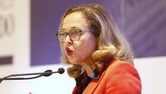 Imágenes de la visita de la ministra de Economía, Nadia Calviño, a Zaragoza, donde participa este miércoles en los Desayunos HERALDO.
