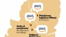 Ubicación prevista de los centros de datos de Amazon.