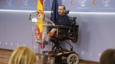 Pablo Echenique, este miércoles, en su primera rueda de prensa como portavoz de Unidas Podemos en el Congreso.