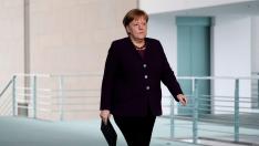 Merkel, en Berlín, momentos antes de sus declaraciones sobre el atentado.