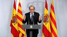 Quim Torra durante la rueda de prensa tras la reunión de la mesa de diálogo bilateral entre el Gobierno y la Generalitat .