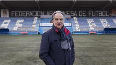 Óscar Fle, en el estadio Pedro Sancho de Zaragoza, una imagen del año pasado.