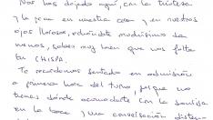Carta a José Luis San Martín de sus excompañeras del centro de salud de Arrabal.