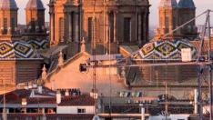 Vista de la ciudad de Zaragoza con la basílica del Pilar. Vistas. Recurso.