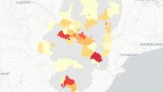 Mapa de Aragón con los nuevos casos de coronavirus registrados en las últimas 24 horas