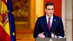 Pedro Sánchez, durante su comparecencia en la Moncloa.