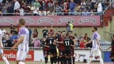 Los jugadores del Reus celebran un gol en el partido contra el Valladolid investigado dentro de la Operación Oikos.