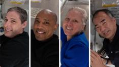 Los astronautas Shannon Walker, Michael Hopkins, Victor Glover y Soichi Noguch