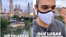 El 'youtuber' Alphasniper97, de visita en Zaragoza, sobre El Pilar