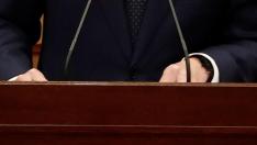 El candidato de ERC a la presidencia de la Generalitat, Pere Aragonès, interviene en la primera jornada del debate de su investidura