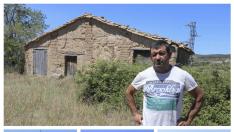 Algunos de los pajares situados en los alrededores del pueblo. En la imagen de arriba, el alcalde, Fernando Abadías.
