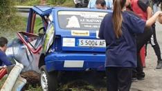 El coche accidentado en el Rally de Llanes