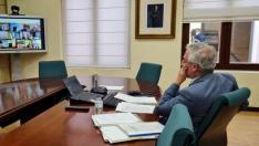 El consejero Olona, durante la Sectorial de Agricultura, celebrada de modo telemático.