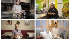 De izquierda a derecha y de arriba abajo: Mercedes Rodríguez (La Zarola), Pilar Pino (La Piparra), Sole González (Restaurante Antonio) y Alicia Díaz (Restaurante Maite).