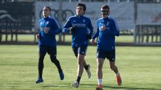 Lasure, Azón y Nieto, en el entrenamiento de este martes en la Ciudad Deportiva.