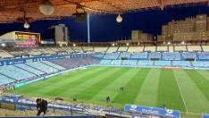 La Romareda, dos horas antes del comienzo del partido de este viernes entre Real Zaragoza y Almería.