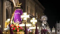 Miércoles Santo en Zaragoza. Encuentro de los pasos de Jesús Camino del Calvario y la Virgen de los Dolores. gsc