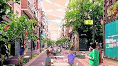 Propuesta inicial de cubrimiento de la calle, que terminará de definir el proyecto ganador.