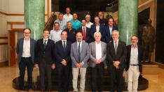 El Presidente de Aragón, Javier Lambán, preside el acto de la firma del convenio entre el consejero de Agricultura, Ganadería y Medio Ambiente, Joaquín Olona, y el presidente de la Comunidad de Regantes Montesnegros, Carlos Villuendas, para la financiación y ejecución de la tubería de Valdurrios en el sector VIII de la zona de regadíos de Monegros II.