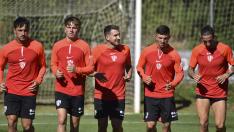 Vilarrasa, Manu Rico, Valentín, Escriche y Mateu, en el entrenamiento de este jueves.