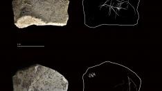 La plaqueta con grabados de hace 14.000 años hallada en Santa Linya (Lérida).