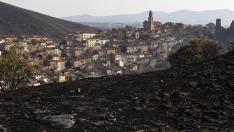 la localidad de Moros tras el incendio forestal.
