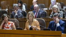 Orós, Vaquero y Beamonte, diputados del PP, este jueves en el pleno de las Cortes de Aragón.