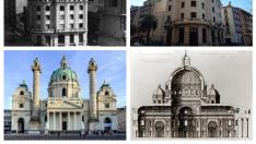 Un combo de fotos con el edificio de Conde de Aranda, la catedral de Viena y los planos del Vaticano.