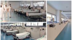 Las camas de las nuevas Urgencias del Hospital San Jorge de Huesca han cambiado en los últimos días. Arriba, las que había en la inauguración institucional, y abajo las que había hoy en su apertura al público.