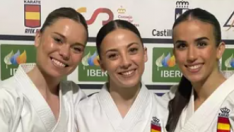 El equipo femenino de kata formado por María López, Lidia Rodríguez y la zaragozana Raquel Roy