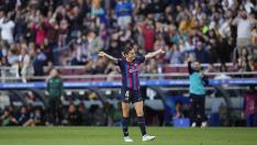 Champions League femenina, FC Barcelona -AS Roma: la aragonesa Mapi León celebra su gol