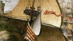 ‘Isabel I y la Armada Española’, tela atribuida a Nicholas Hilliard que representa la flota española frente a las costas de Inglaterra durante la fatídica batalla de Gravelinas.