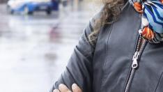 La joven aragonesa Carlota Salazar este miércoles en la plaza del Pilar tras su regreso de su peregrinación.