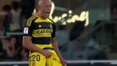 El gesto de Mollejo tras marcar gol en Cartagena que ha sido castigado dos meses después.